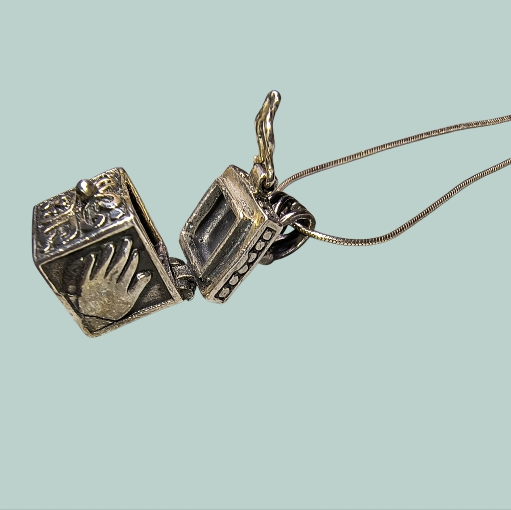 Sterling Silver Poison Box Or Prayer Box Pendant Necklace